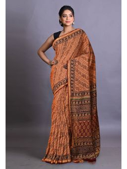 Unnati Silks - Brown Pure Bagri Printed Pashmina Sico Saree with Unstitched Blouse Piece