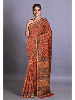 Unnati Silks - Red Pure Bagri Printed Pashmina Sico Saree with Unstitched Blouse Piece