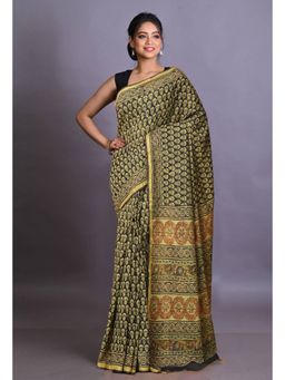 Unnati Silks - Black Pure Bagri Printed Pashmina Sico Saree with Unstitched Blouse Piece