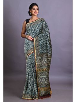 Unnati Silks - Blue Pure Bagri Printed Pashmina Sico Saree with Unstitched Blouse Piece