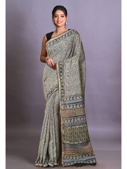 Unnati Silks - Grey Pure Bagri Printed Pashmina Sico Saree with Unstitched Blouse Piece