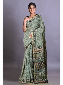 Unnati Silks - Green Pure Bagri Printed Pashmina Sico Saree with Unstitched Blouse Piece