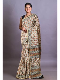 Unnati Silks - Grey Pure Bagri Printed Pashmina Sico Saree with Unstitched Blouse Piece