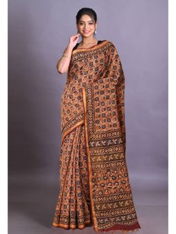 Unnati Silks - Orange Pure Bagri Printed Pashmina Sico Saree with Unstitched Blouse Piece