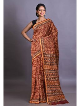 Unnati Silks - Red Pure Bagri Printed Pashmina Sico Saree with Unstitched Blouse Piece