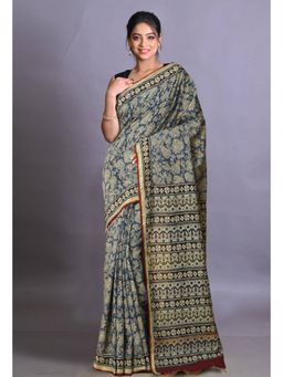 Unnati Silks - Blue Pure Bagri Printed Pashmina Sico Saree with Unstitched Blouse Piece