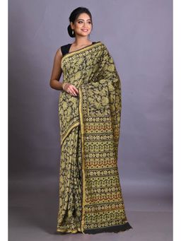Unnati Silks - Black Pure Bagri Printed Pashmina Sico Saree with Unstitched Blouse Piece
