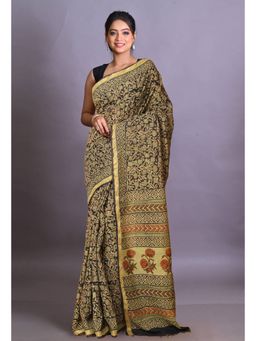 Unnati Silks - Black Pure Bagri Printed Pashmina Sico Saree with Unstitched Blouse Piece