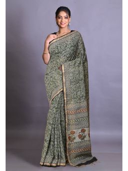 Unnati Silks - Green Pure Bagri Printed Pashmina Sico Saree with Unstitched Blouse Piece