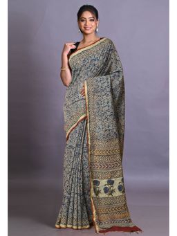 Unnati Silks - Blue Pure Bagri Printed Pashmina Sico Saree with Unstitched Blouse Piece