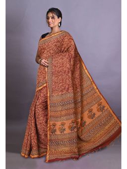 Unnati Silks - Red Pure Bagri Printed Pashmina Sico Saree with Unstitched Blouse Piece