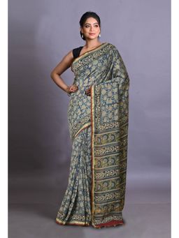 Unnati Silks - Blue Pure Bagri Printed Pashmina Sico Saree with Unstitched Blouse Piece