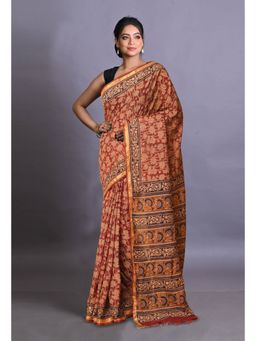 Unnati Silks - Red Pure Bagri Printed Pashmina Sico Saree with Unstitched Blouse Piece