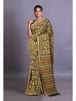 Unnati Silks - Black Pure Bagri Printed Pashmina Sico Saree with Unstitched Blouse Piece