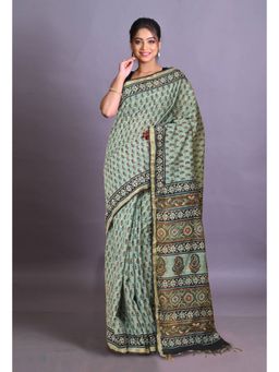 Unnati Silks - Blue Pure Bagri Printed Pashmina Sico Saree with Unstitched Blouse Piece