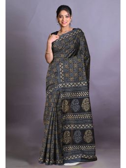 Unnati Silks - Multi Color Pure Hand Block Printed Soft Cotton Saree with Unstitched Blouse Piece