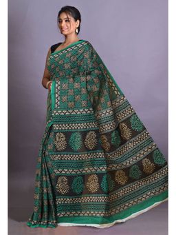 Unnati Silks - Muli Color Pure Hand Block Printed Soft Cotton Saree with Unstitched Blouse Piece