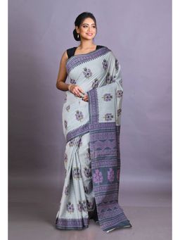 Unnati Silks - Blue Pure Hand Block Printed Soft Cotton Saree with Unstitched Blouse Piece