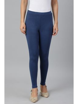 W - Navy Knitted Cotton Lycra Leggings