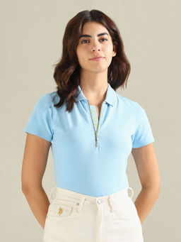 U.S. POLO ASSN. - Zipper Placket Solid Polo T-Shirt