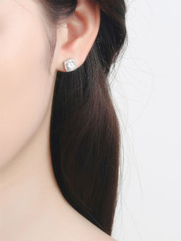 Yellow Chimes - Silver-Plated Crystal Studded Square Studs