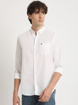 The Bear House - Men's White Solid Slim Fit Casual Shirt