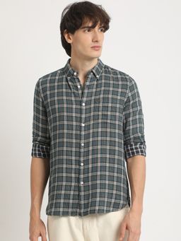 The Bear House - Men's Blue Checked Slim Fit Casual Shirt