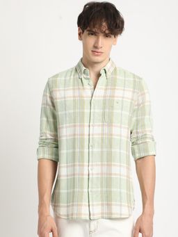 The Bear House - Men's Green Stripe Casual Shirt