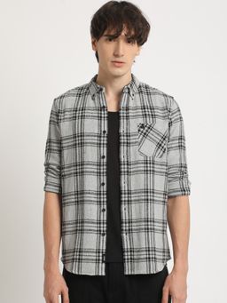 The Bear House - Men's Grey Checked Slim Fit Casual Shirt