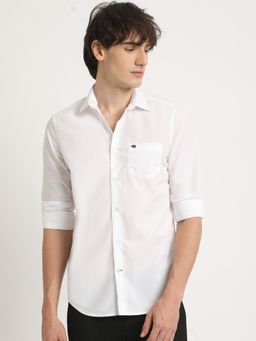The Bear House - Men's White Solid Tailored Fit Formal Shirt