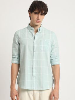 The Bear House - Men's Green Checked Slim Fit Casual Shirt
