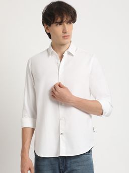 The Bear House - Men's White Solid Tailored Fit Formal Shirt