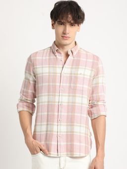 The Bear House - Men's Pink Checked Casual Shirt