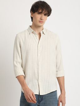 The Bear House - Men's Beige Stripe Slim Fit Casual Shirt