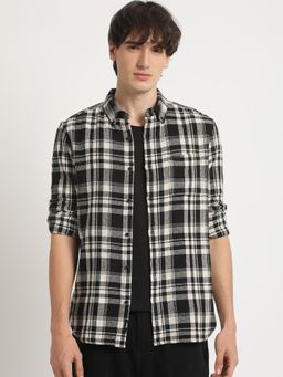 The Bear House - Men's Black Checked Slim Fit Casual Shirt