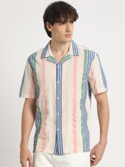 The Bear House - Men's Multi-Color Striped Regular Fit Casual Shirt