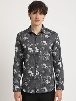 The Bear House - Men's Black Printed Slim Fit Casual Shirt