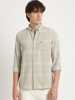 The Bear House - Men's Grey Checked Slim Fit Casual Shirt