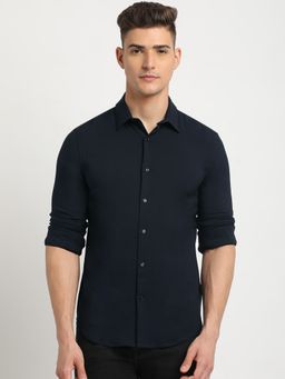 The Bear House - Men Navy Blue Solid Slim Fit Casual Shirt