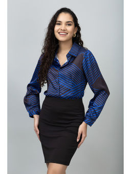 PURYS - Blue Casual Satin Shirt