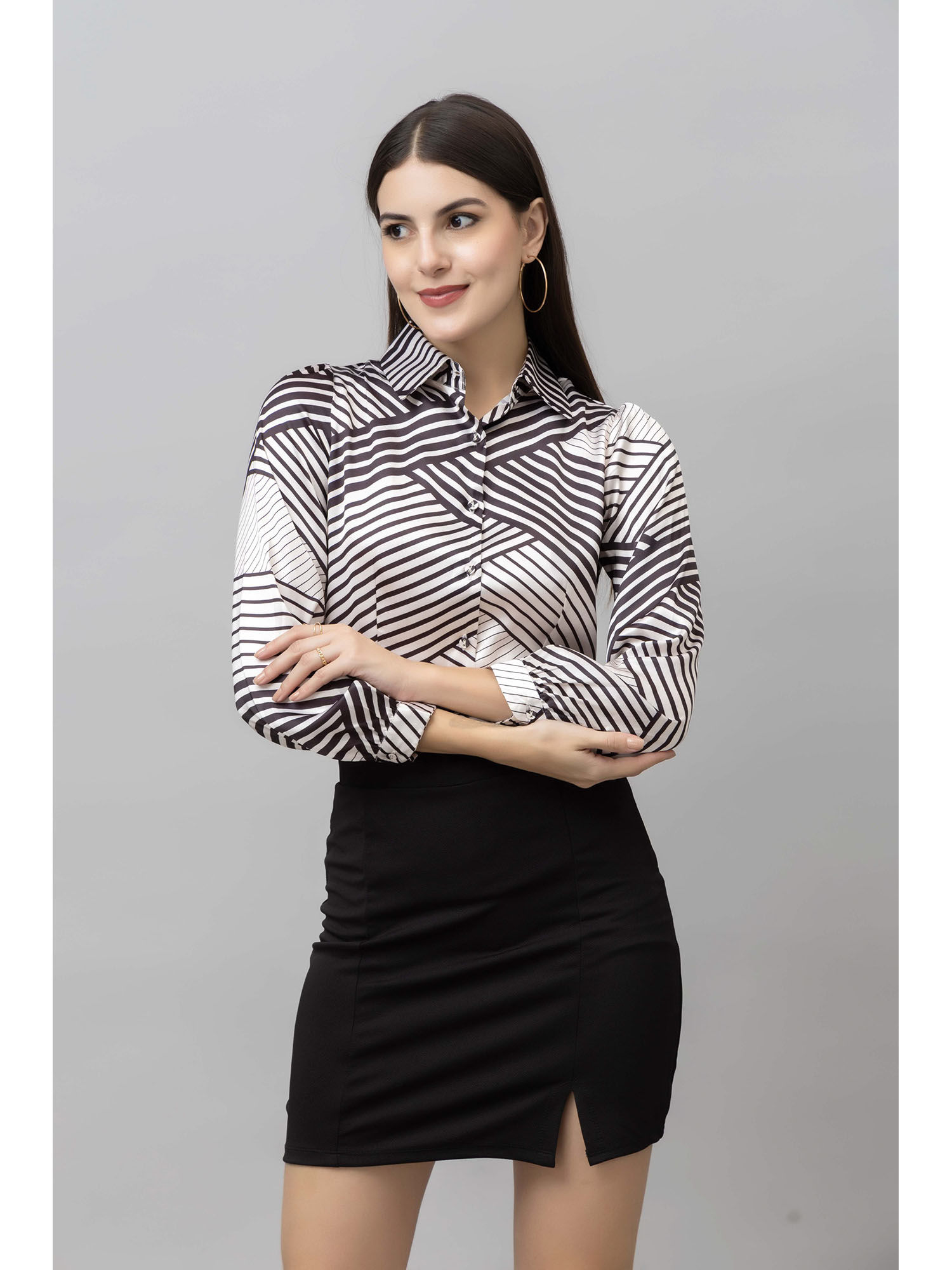 Cream Casual Satin Shirt-image-14