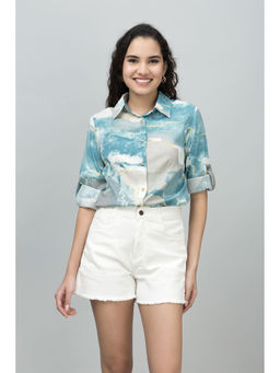 PURYS - Blue Casual Linen Shirt