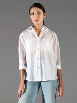 SHOWOFFFF - Classic Women White Solid Oversized Shirt