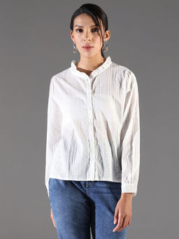 SHOWOFF - Classic Women White Self Design Regular Shirt