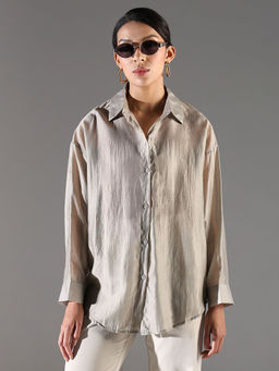 SHOWOFFFF - Classic Women Grey Solid Oversized Shirt