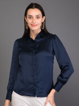 PURYS - Navy Blue Satin Shirts