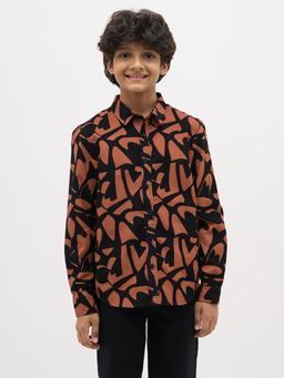 Jack & Jones Junior - Boys Abstract Print Regular Fit Black Shirt
