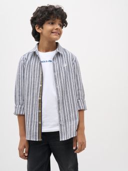 Jack & Jones Junior - Boys Stripes Regular Fit Light Grey Shirt