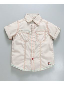 KiddoPanti - Beige Solid Casual Half Sleeve Shirt