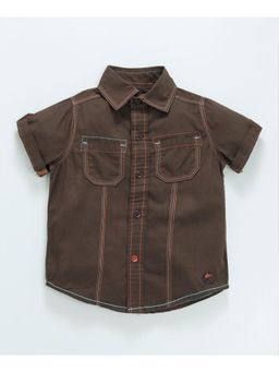 KiddoPanti - Brown Solid Casual Half Sleeve Shirt